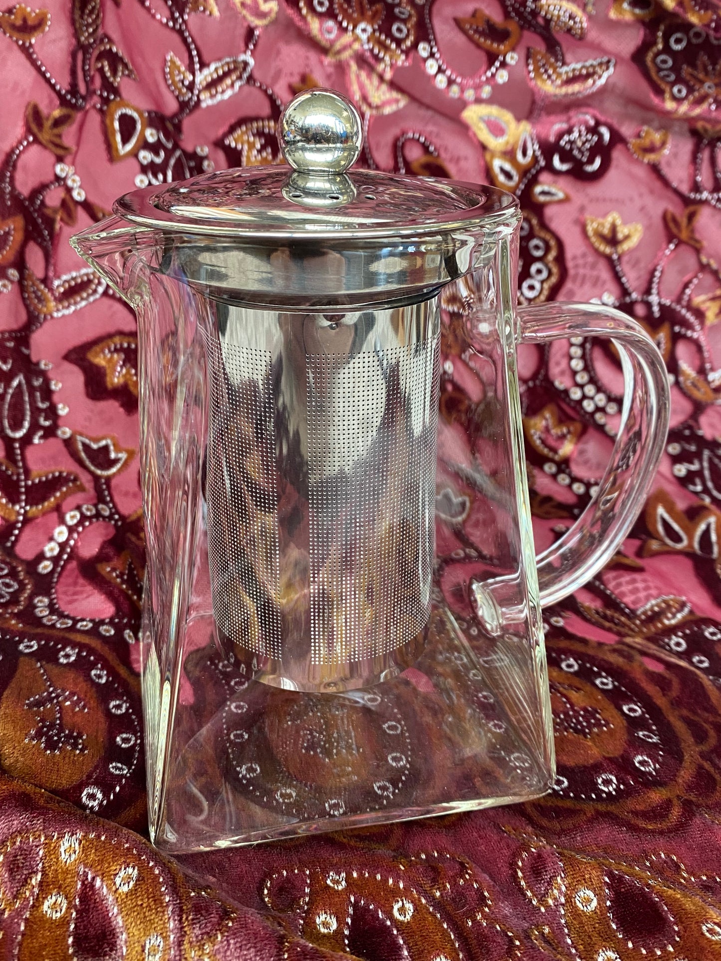 Glass Teapot with Basket Strainer for Herbal Infusions
