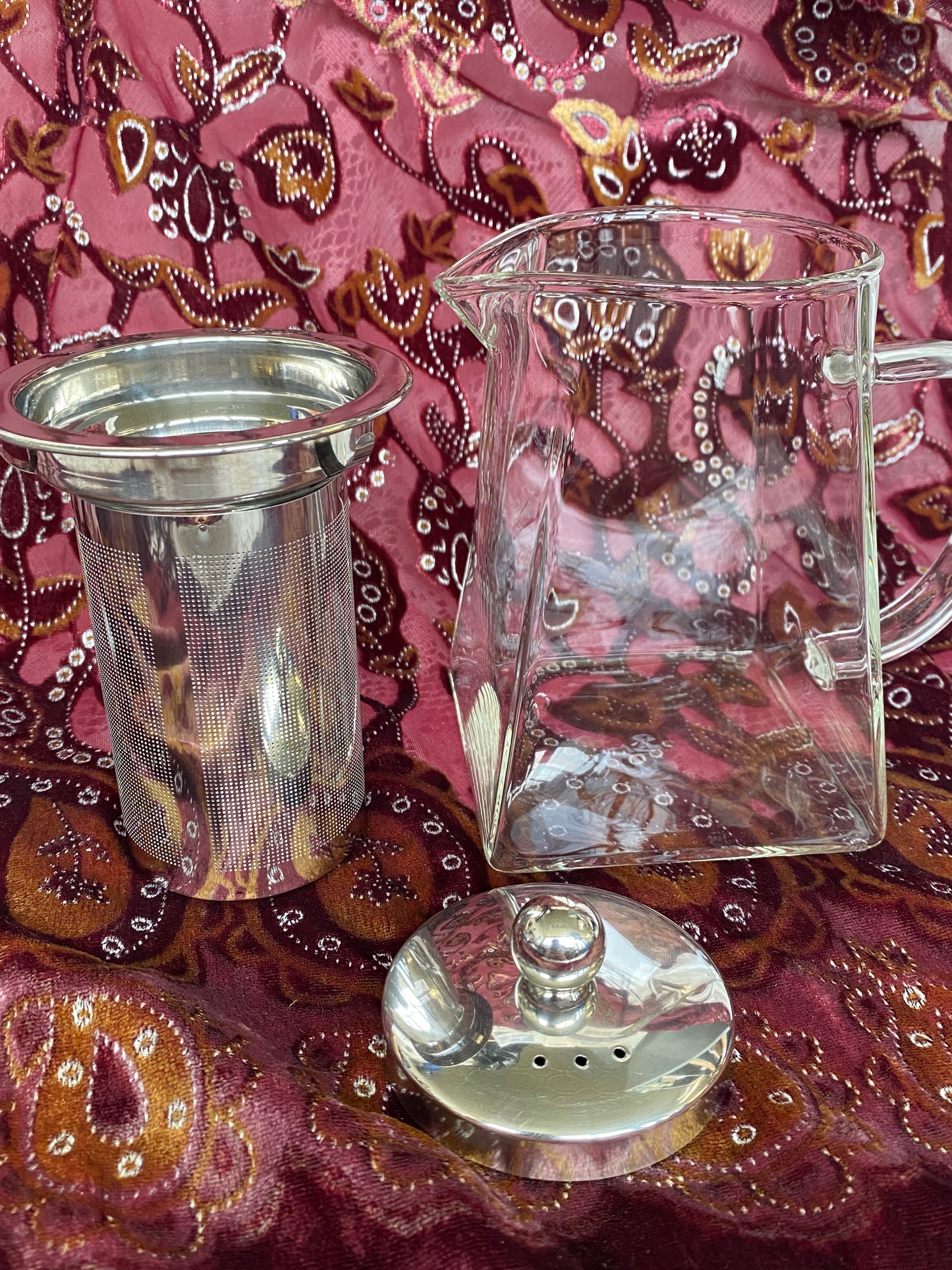Glass Teapot with Basket Strainer for Herbal Infusions