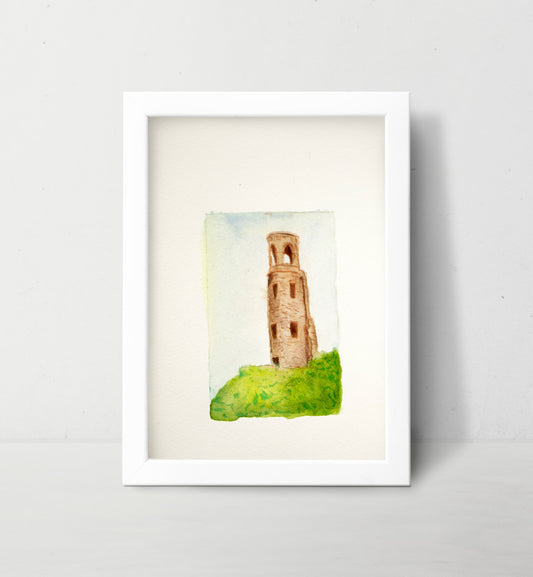 Celtic Lonely Tower Watercolor Art Print Intaglio Fine Art