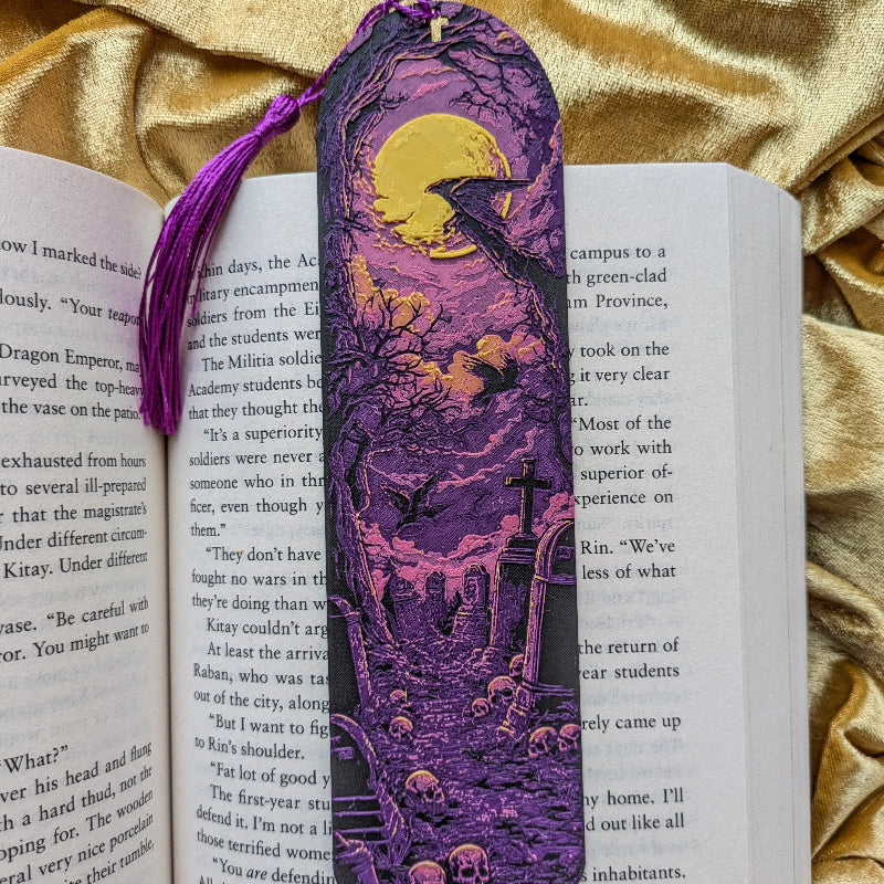 Moonlit Graveyard Purple Bookmark with Tassel