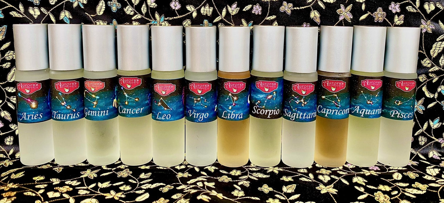 Zodiac Roll-On bottle with a unique fragrance blend personalized for each astrological sign.