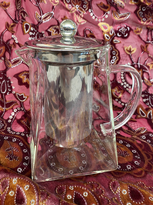 Glass Teapot with Basket Strainer for Herbal Infusions
