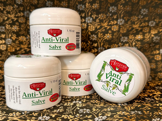 Anti-Viral Salve in a compact jar, featuring all-natural ingredients for soothing viral skin conditions. Perfect for shingles, warts, cold sores, and more.