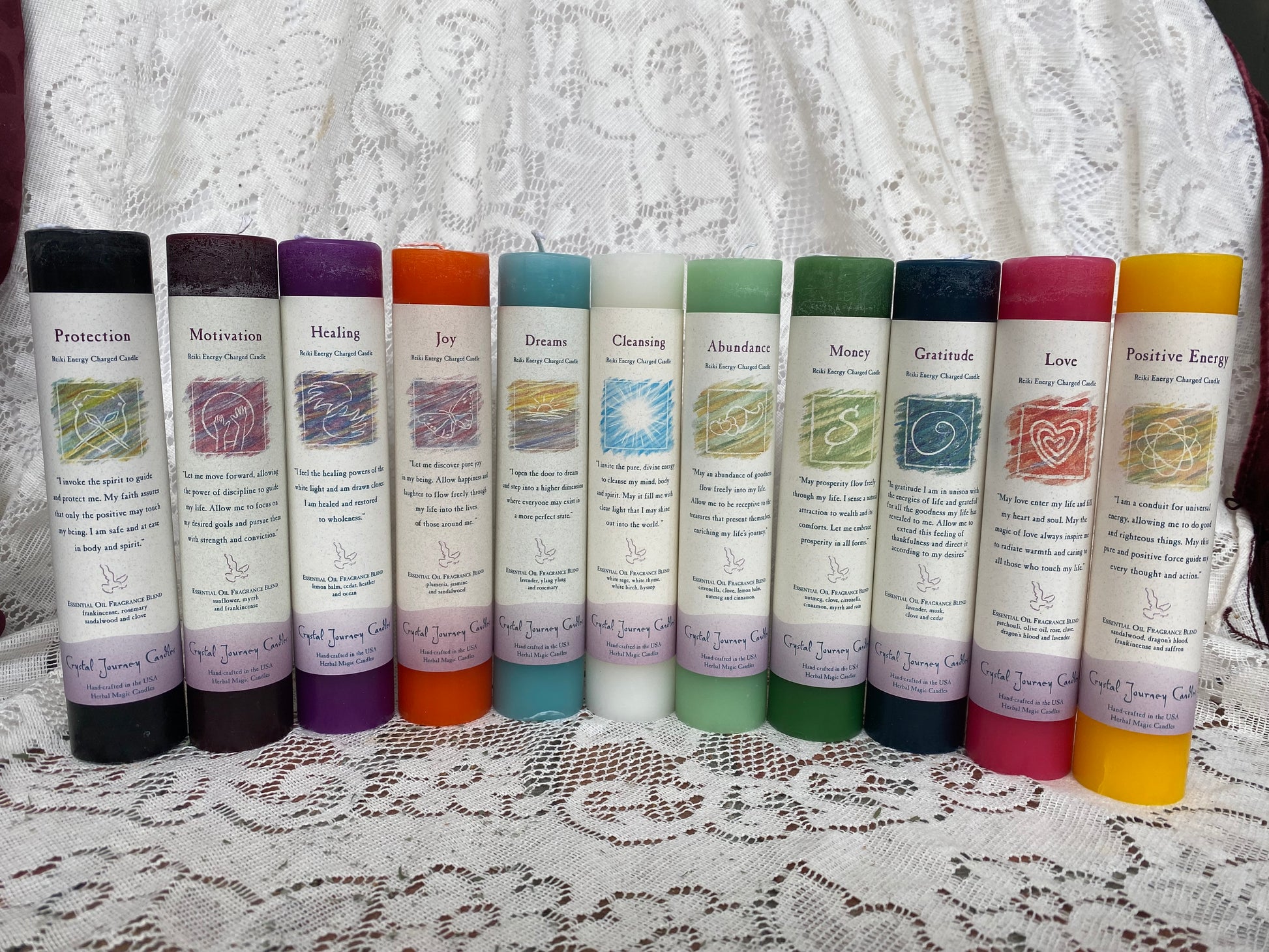 Thick pillar candles imbued with reiki and magic energies (Protection, Healing, Joy etc.)