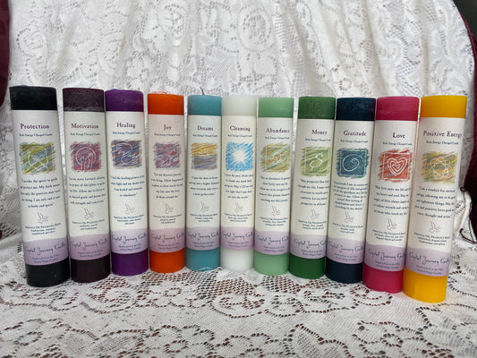 Thick pillar candles imbued with reiki and magic energies (Protection, Healing, Joy etc.)