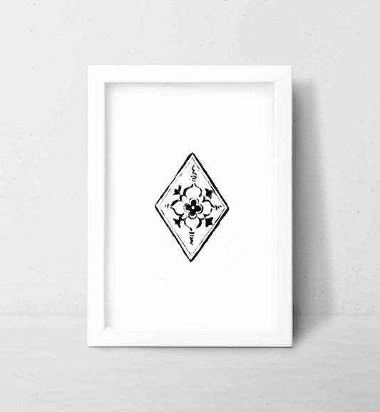Regal Bloom Fine Art Print Medieval Tile Intaglio Botanical