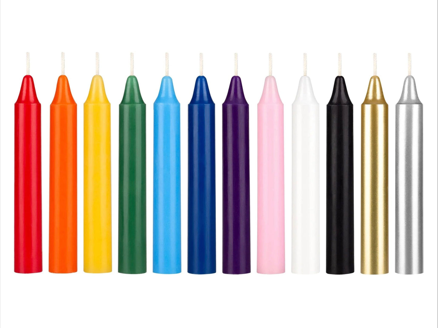 Assorted chime candles in various colors, perfect for rituals, meditation, and spellwork.