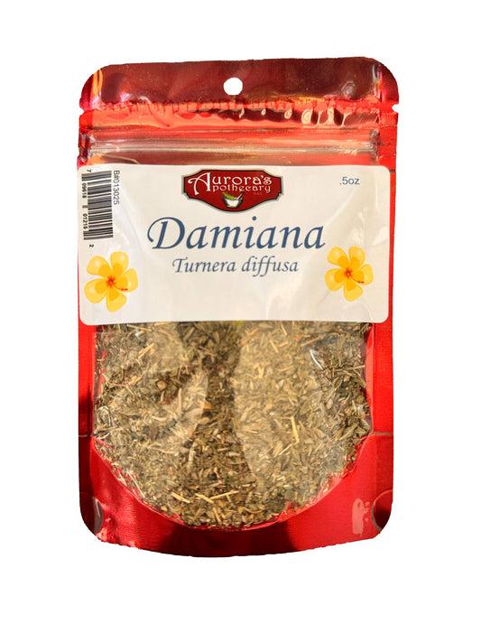 Dried Damiana herb in loose-leaf form, perfect for making tea, tinctures, and herbal remedies. Aromatic and natural.