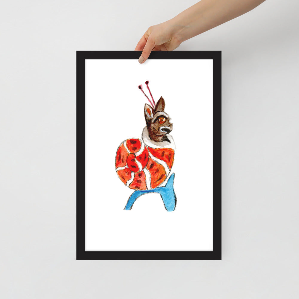 Medieval Snail Cat Framed Poster Ready to Hang Wall Art