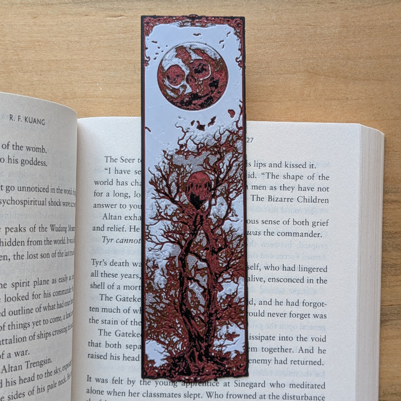 Full Moon Raven Bookmark, Gothic Tree Silhouette