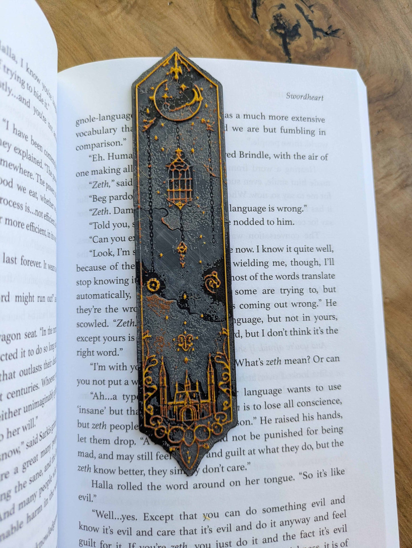 The Gothic Arched Starry Castle Bookmark – Handcrafted Black & Gold Starry Bookmark