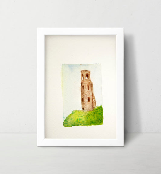 Celtic Lonely Tower Watercolor Art Print Intaglio Fine Art