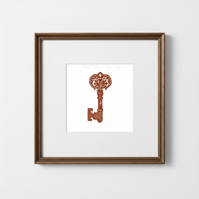 Medieval Key Linocut Original Artwork 5x7 Collector Piece