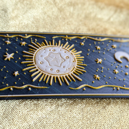 Midnight Celestial Bookmark, Embossed Gold Design