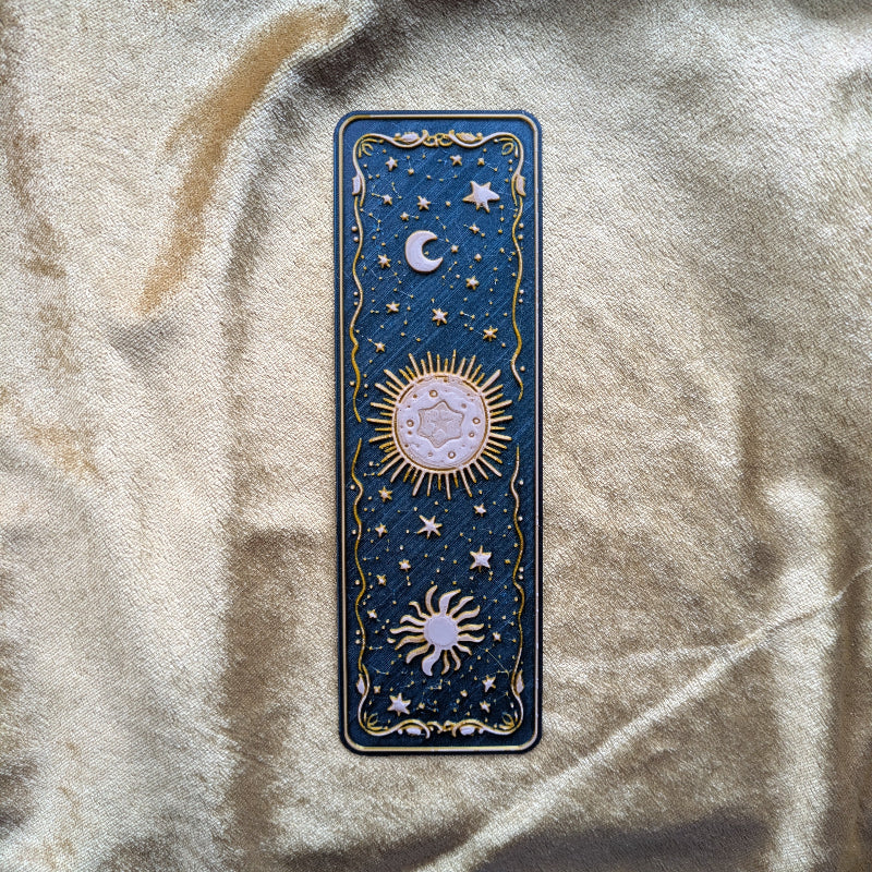 Midnight Celestial Bookmark, Embossed Gold Design