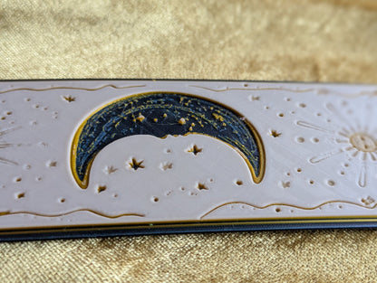 Moonlit Ivory Celestial Bookmark, Embossed Gold Design