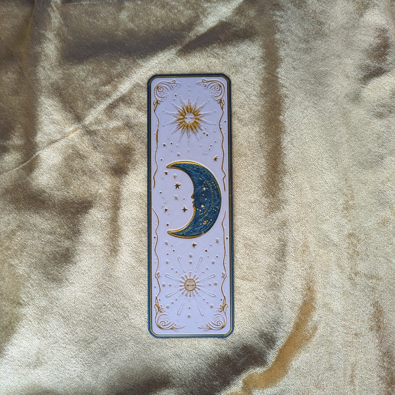 Moonlit Ivory Celestial Bookmark, Embossed Gold Design