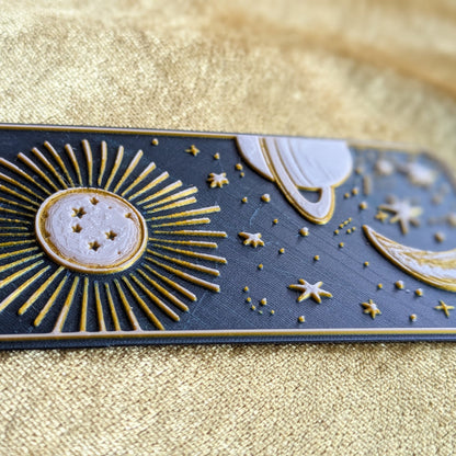 Saturn & Stars Celestial Bookmark, Embossed Gold Design