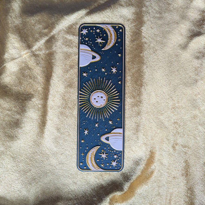 Saturn & Stars Celestial Bookmark, Embossed Gold Design