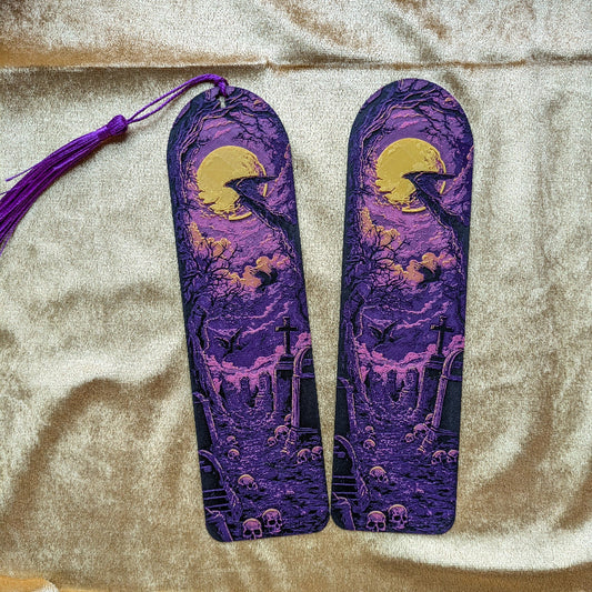 Moonlit Graveyard Purple Bookmark Art Keepsake