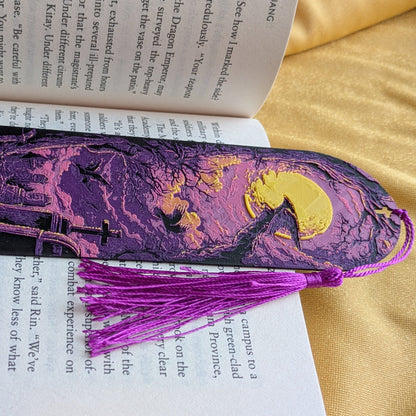 Moonlit Graveyard Purple Bookmark Art Keepsake