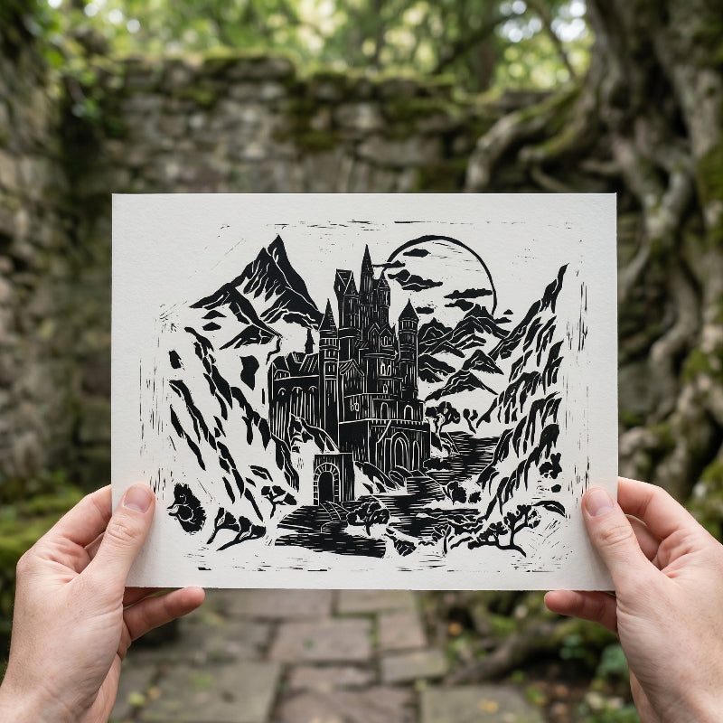 Moonlit Mountain Keep Fine Art Print Wall Decor