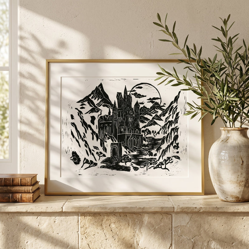 Moonlit Mountain Keep Fine Art Print Wall Decor