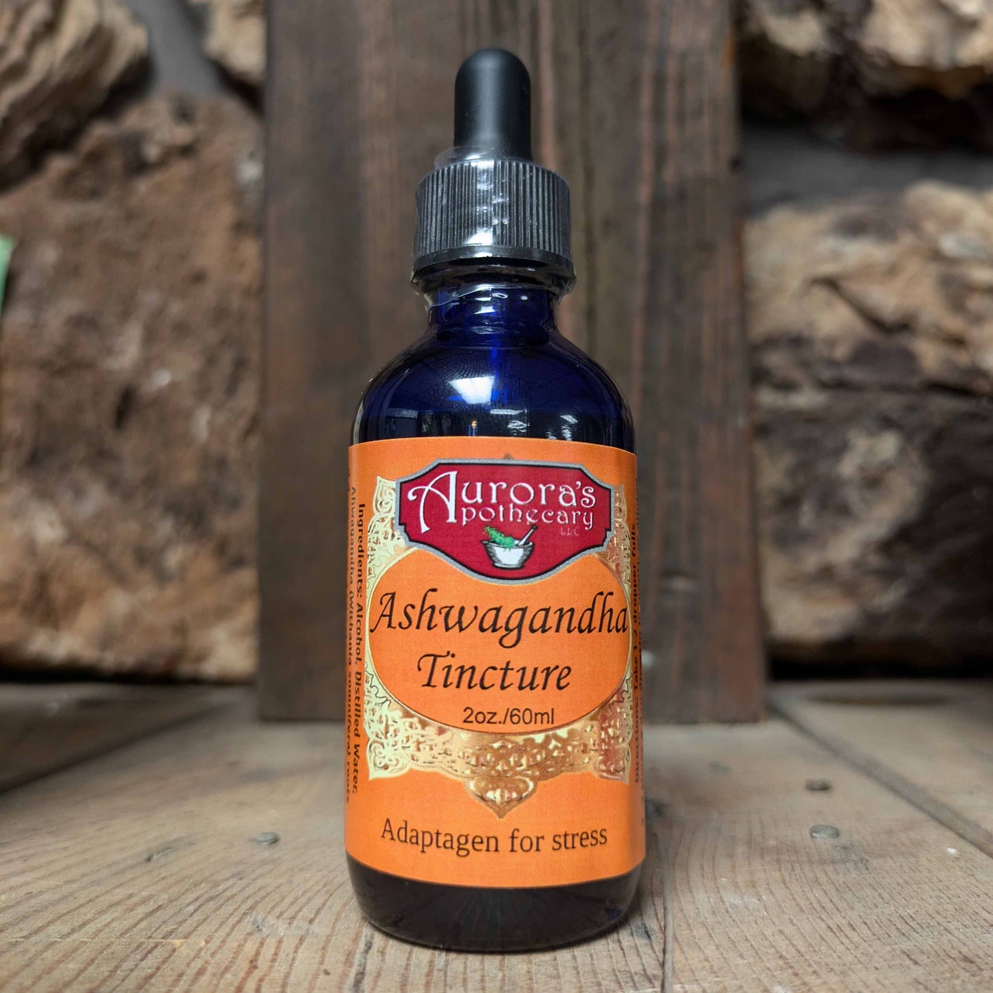 Organic Ashwagandha Tincture Bottle - 2oz for stress relief and immune support.