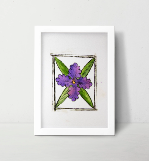 Purple Flower Painting Wall Art Print Medieval Inspired