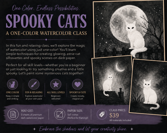 Spooky Cats: A One-Color Watercolor Workshop
