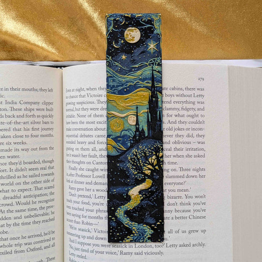 Starry Night Gothic Bookmark, Moonlit Landscape, Slim Art Bookmark