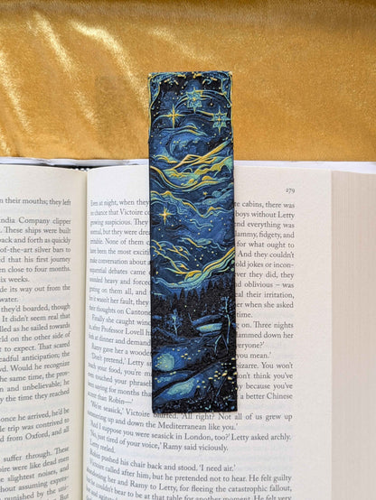 Starry Night Sky Bookmark, Flowing Stars, Slim Art Bookmark