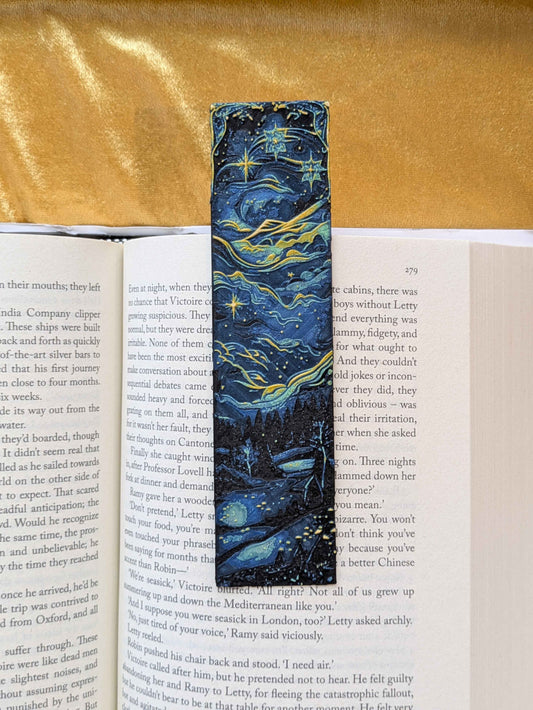 Starry Night Sky Bookmark, Flowing Stars, Slim Art Bookmark