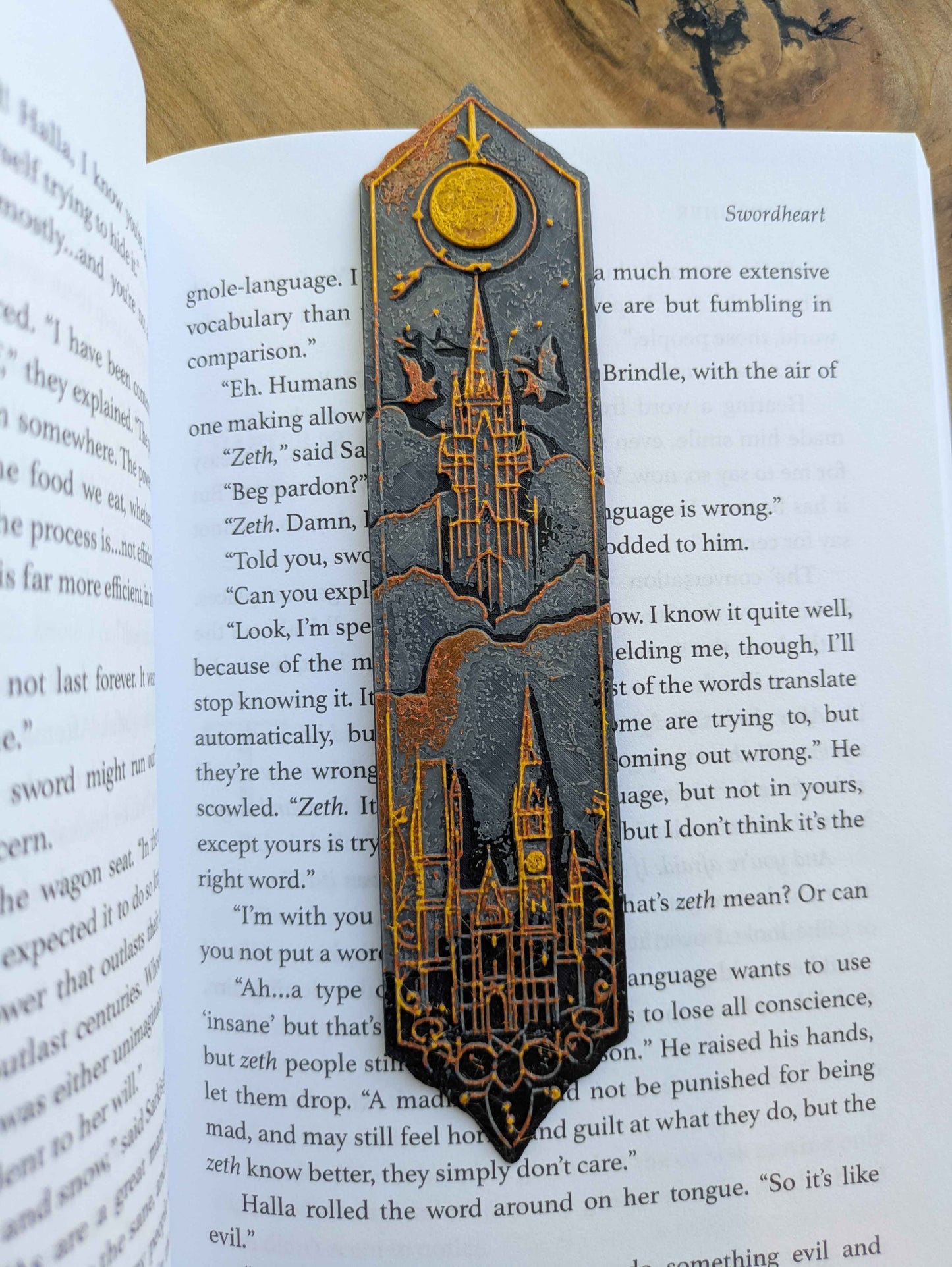 The Sunburst Gothic Castle Bookmark – Handcrafted Black & Gold Celestial Bookmark
